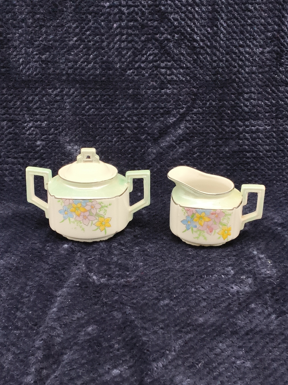 Antique Nippon Hand-Painted Floral Sugar & Creamer Set - Octagonal Lustreware - Picture 9 of 16